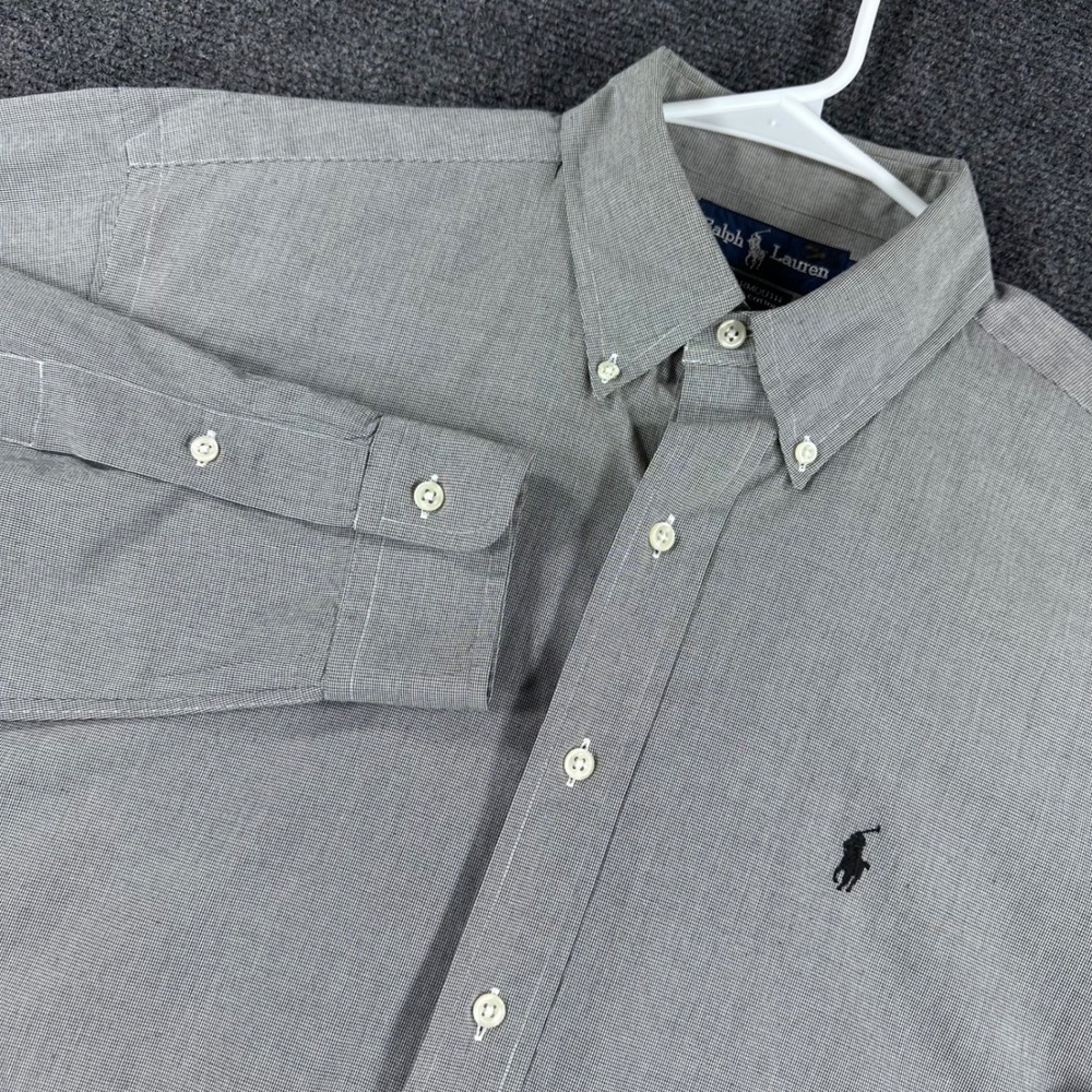 Ralph Lauren Button Down Shirt Mens 15.5 33 Grey Yarmouth Micro Houndstooth Pony